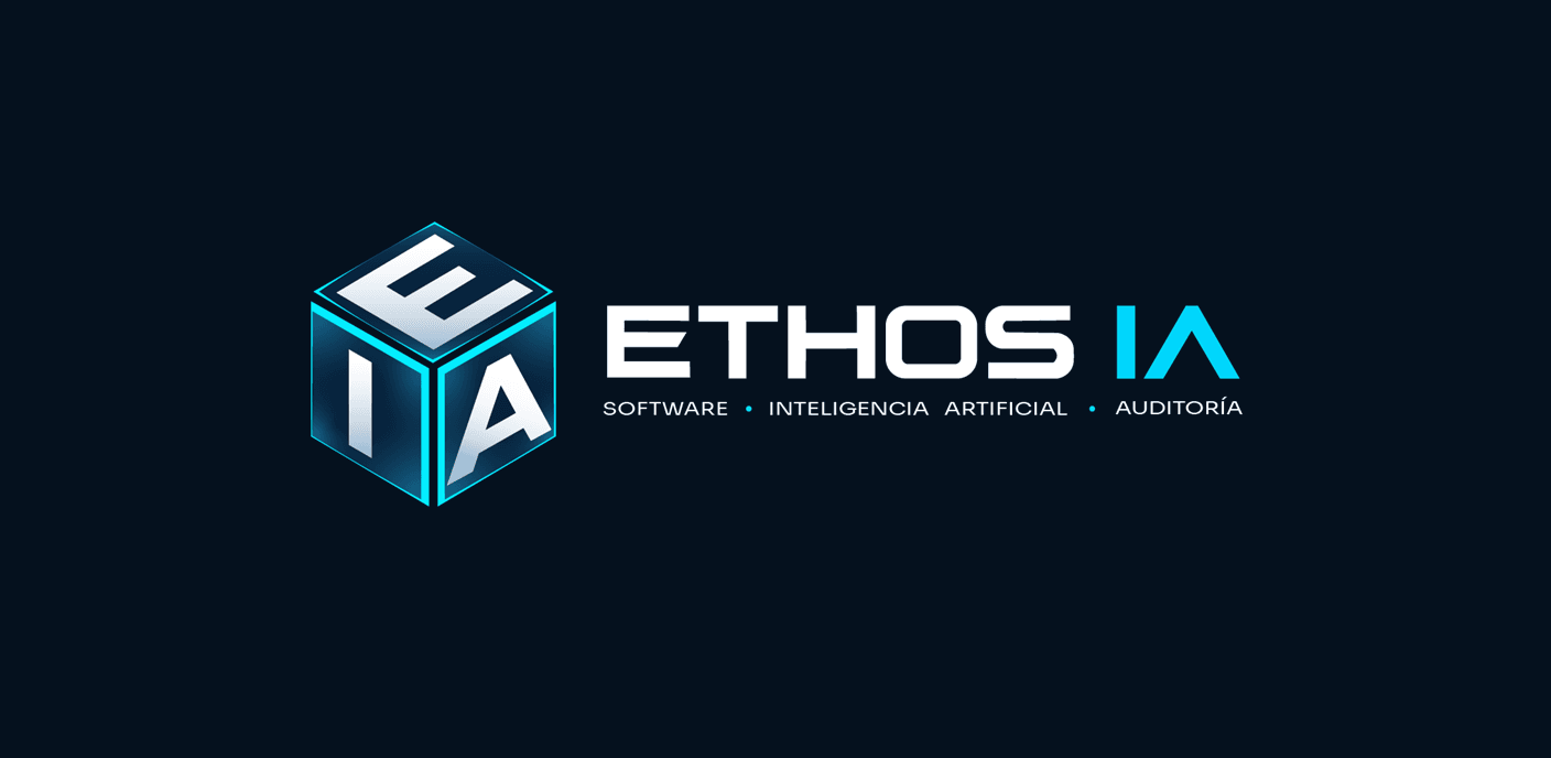 Logotipo de Ethos IA sobre fondo azul profundo